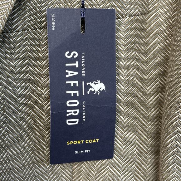 NWT Stafford Men’s Taupe Herringbone Slim Fit Sports Coat Blazer Size 40L - Picture 11 of 12